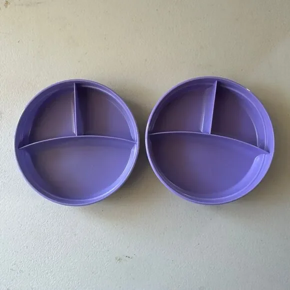 Tupperware Retired Munchkin Stay Put Divided Set Of 2 Toddler Bowl Plate - Picture 1 of 3